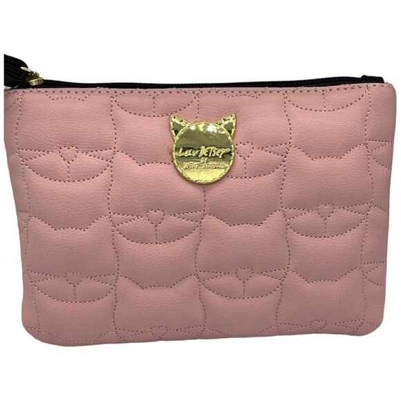 Betsey Johnson Quilted Rose Pink Kitty Cat Wristlet Clutch Bag Detach 48" Strap - Picture 2 of 10